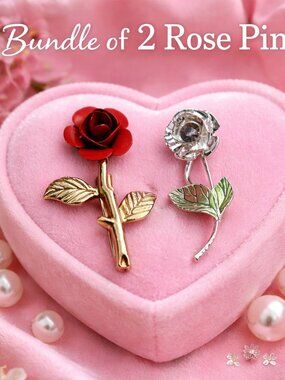 Set of Two Rose Brooches Floral Pins